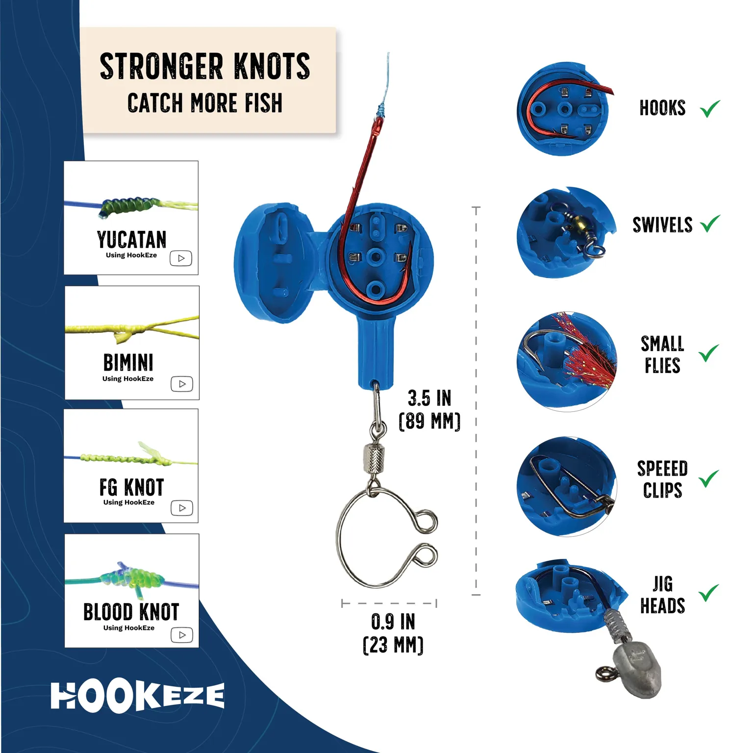 HookEze Fishing Knot Tying Tool (Large) | Pack of 2 | Blue